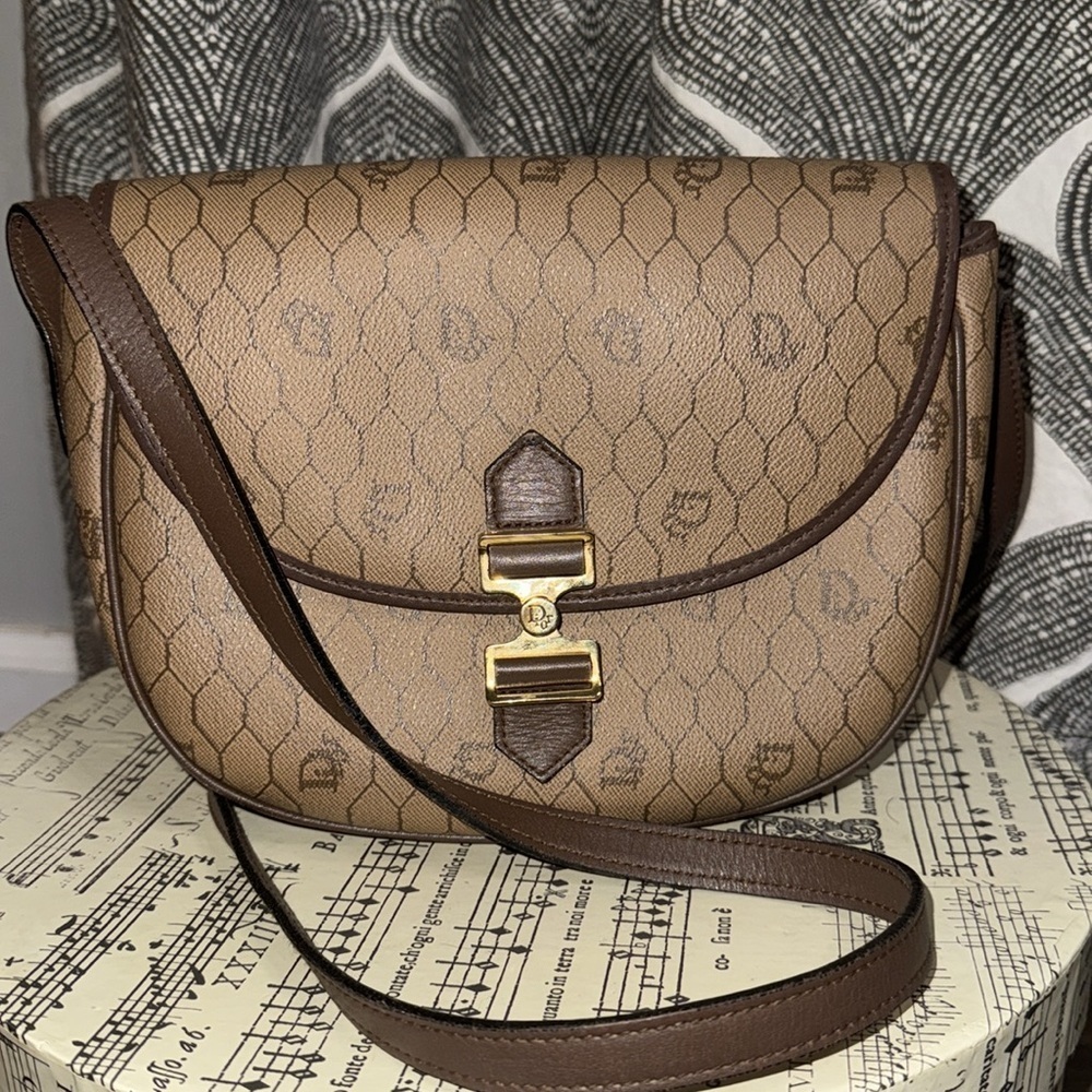 Vintage Christian Dior Monogram Honeycomb Saddle Crossbody Bag Authenticated 💙